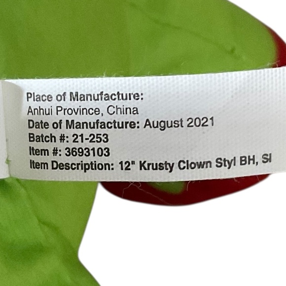 The Simpsons Krusty the Clown Plush Toy Factory 13” Stuffed Doll 2021 - Picture 9 of 9